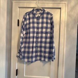 NWOT J. Crew Factory Blue & White Plaid XL Flannel Button Women's Shirt